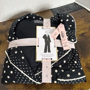 NEW Victoria's Secret Modal Soft Long Pajama Set Black Polka Dot Size Small